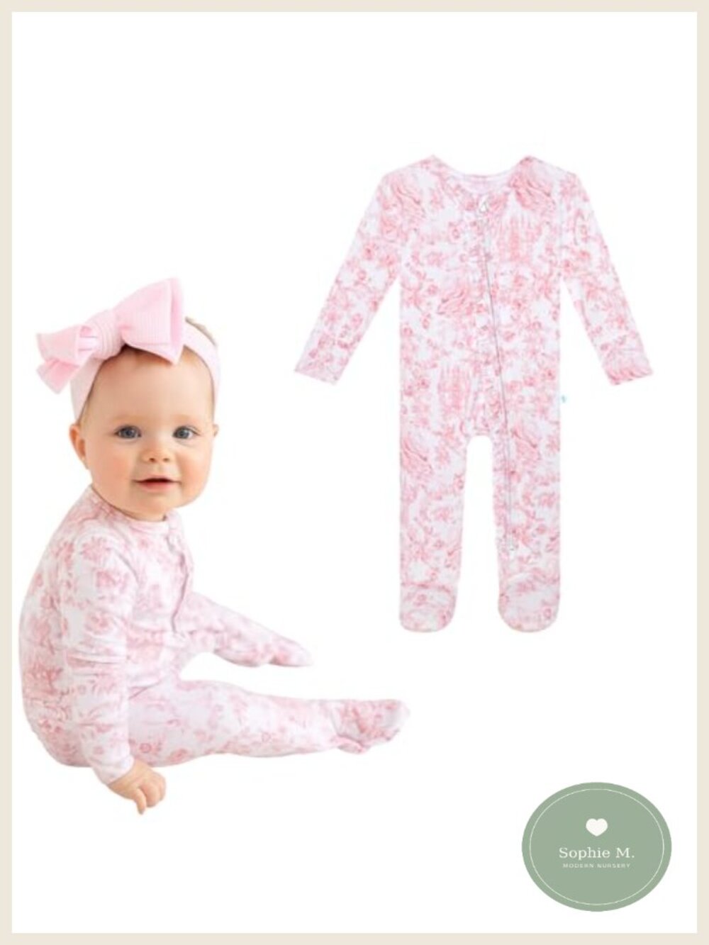 Baby Girls Footie Pajamas, 95% Viscose from Bamboo, Soft Stretchy One Piece